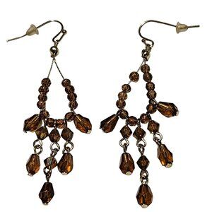 Elegant Vintage Amber Beaded Dangle Earrings Retro 50s 60s Fashion Jewelry Women